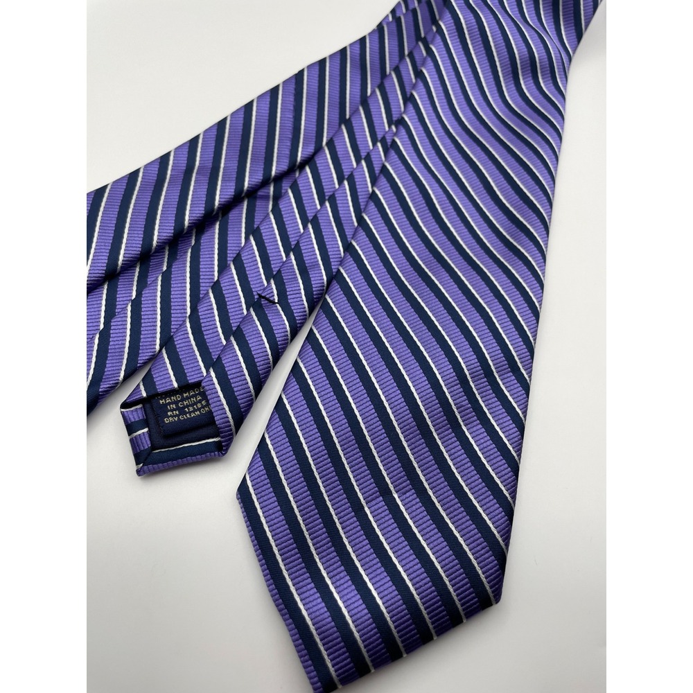 US Polo Assn Mens Necktie Purple Navy Blue White Diagonal Striped Polyester Tie